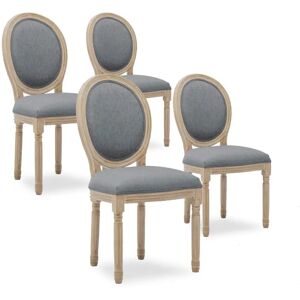 Intense Déco Lot de 4 chaises médaillon Louis XVI tissu Gris - Publicité Intense Déco Lot de 4 chaises médaillon Louis XVI tissu Gris - Publicité