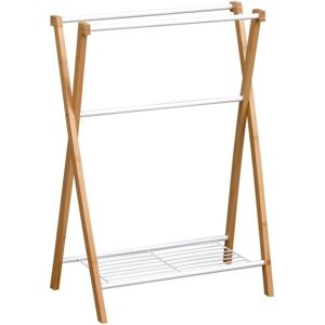 Toallero de bambú y metal blanco TENDANCE - 3 barras + 1 estante Toallero de bambú y metal blanco TENDANCE - 3 barras + 1 estante