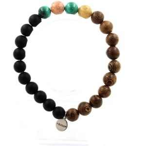 Bransoletka z malachitu z Konga - Crazy lace agat - Matowy onyx czarny - Drewno 8 mm Bransoletka z malachitu z Konga - Crazy lace agat - Matowy onyx czarny - Drewno 8 mm