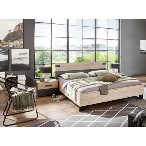 Pegane - Lit adulte double + chevets coloris chêne - 180x200cm - 2 places - Bed - Publicité Pegane - Lit adulte double + chevets coloris chêne - 180x200cm - 2 places - Bed - Publicité