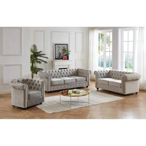 Ensemble Canapés Chesterfield - Velours Gris Clair - 205x88x72cm Ensemble Canapés Chesterfield - Velours Gris Clair - 205x88x72cm