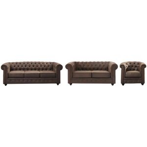 Sofá Chesterfield Vente-unique 3-2-1 Microfibra Vintage Marrom Sofá Chesterfield Vente-unique 3-2-1 Microfibra Vintage Marrom