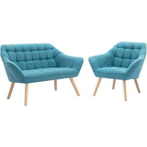 Conjunto de Sofá y Sillón en Tela y Terciopelo Caserta - Turquesa Conjunto de Sofá y Sillón en Tela y Terciopelo Caserta - Turquesa