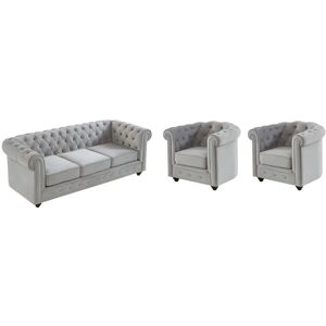 Ensemble Canapé Chesterfield Velours 3 Places + 2 Fauteuils Ensemble Canapé Chesterfield Velours 3 Places + 2 Fauteuils