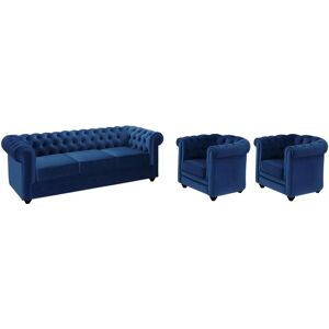 Vente-unique Ensemble Canapé Chesterfield Velours Bleu - Classique & Luxueux - Publicité Vente-unique Ensemble Canapé Chesterfield Velours Bleu - Classique & Luxueux - Publicité