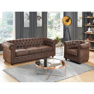 Conjunto de Sofá Chesterfield Microfibra - Estilo Vintage Vente-Unique Conjunto de Sofá Chesterfield Microfibra - Estilo Vintage Vente-Unique