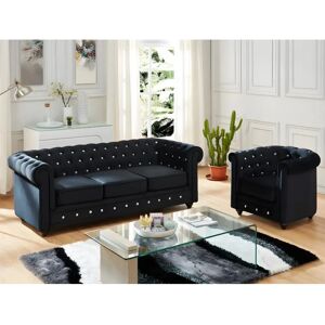 Canapé Velours Chesterfield Unique - 3 Places & Fauteuil - Publicité Canapé Velours Chesterfield Unique - 3 Places & Fauteuil - Publicité
