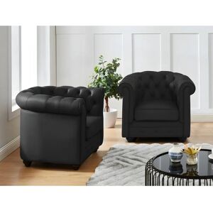 Conjunto de Sofás Chesterfield Vente-Unique - Couro Preto - 82x78x72 cm Conjunto de Sofás Chesterfield Vente-Unique - Couro Preto - 82x78x72 cm