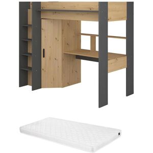 Vente-unique Letto a soppalco Auckland con scrivania e armadio Vente-unique Letto a soppalco Auckland con scrivania e armadio