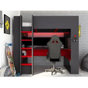 Unikalne łóżko piętrowe gamer Noah z biurkiem i LED - 90x200cm Unikalne łóżko piętrowe gamer Noah z biurkiem i LED - 90x200cm