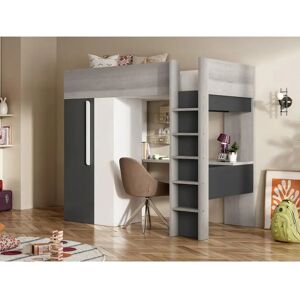 Lit mezzanine Nicolas II Unique - Anthracite & Blanc - Gain de place, avec bureau/armoire - Publicité Lit mezzanine Nicolas II Unique - Anthracite & Blanc - Gain de place, avec bureau/armoire - Publicité