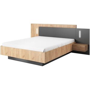 Letto FRANCOLI 160x200cm con Comodini - 2 Cassetti - LED - Naturale & Antracite Letto FRANCOLI 160x200cm con Comodini - 2 Cassetti - LED - Naturale & Antracite