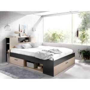Vente-unique Leandre Bett mit Stauraum - 140x190cm - Natur und Anthrazit Vente-unique Leandre Bett mit Stauraum - 140x190cm - Natur und Anthrazit