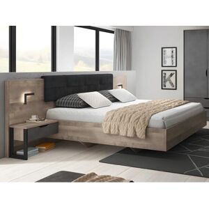 Vente-unique Bett mit Nachttischen - LED, 160x200cm - Natur Dunkel & Anthrazit - Bettart Vente-unique Bett mit Nachttischen - LED, 160x200cm - Natur Dunkel & Anthrazit - Bettart