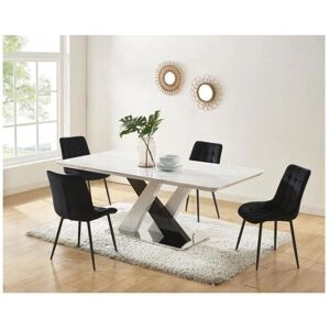 Vente-unique Esstisch mit Marmor-Optik aus MDF und Edelstahl - 8 Plätze Vente-unique Esstisch mit Marmor-Optik aus MDF und Edelstahl - 8 Plätze