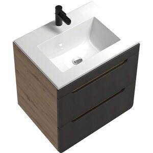 Zawieszona szafka łazienkowa Vente-unique Aruba z umywalką - Naturalny & Antracytowy - 60cm Zawieszona szafka łazienkowa Vente-unique Aruba z umywalką - Naturalny & Antracytowy - 60cm