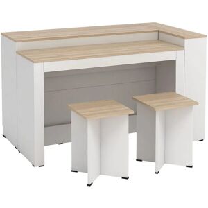 Vente-unique Isola da Cucina + 2 Sgabelli - Bianco & Naturale Chiaro Vente-unique Isola da Cucina + 2 Sgabelli - Bianco & Naturale Chiaro