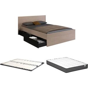 Vente-unique Bett mit 2 Schubladen - Natur & Schwarz - 160x200cm - Matratze & Lattenrost Vente-unique Bett mit 2 Schubladen - Natur & Schwarz - 160x200cm - Matratze & Lattenrost