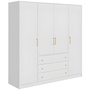 Witte Garderobe Vente-unique met 4 Deuren en 3 Lades Witte Garderobe Vente-unique met 4 Deuren en 3 Lades