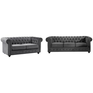 Canapé Velours Chesterfield Unique - 3 et 2 Places Canapé Velours Chesterfield Unique - 3 et 2 Places