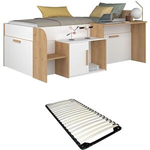 Vente-unique Bett mit Schreibtisch und Stauraum - Natur hell, Weiß - 90x200 cm Vente-unique Bett mit Schreibtisch und Stauraum - Natur hell, Weiß - 90x200 cm