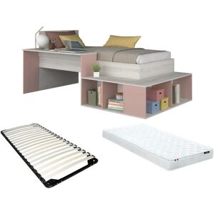 Vente-unique 90x200 cm Bett mit Schreibtisch & Stauraum Vente-unique 90x200 cm Bett mit Schreibtisch & Stauraum