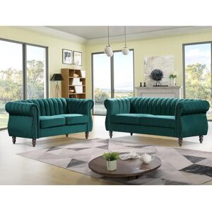 Sofá Chesterfield de Terciopelo Verde Esmeralda 3-2 Plazas VENTE-UNIQUE Sofá Chesterfield de Terciopelo Verde Esmeralda 3-2 Plazas VENTE-UNIQUE