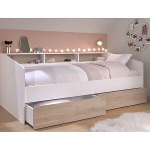 Vente-unique Bed met Opbergruimte - 90x200cm - Wit/Natuurlijk - Milieuvriendelijk Vente-unique Bed met Opbergruimte - 90x200cm - Wit/Natuurlijk - Milieuvriendelijk