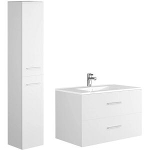 Mueble de baño flotante Vente-Unique con lavabo y columna de almacenamiento - Blanco Mueble de baño flotante Vente-Unique con lavabo y columna de almacenamiento - Blanco