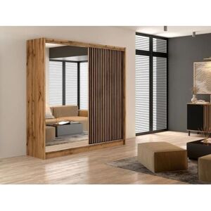 Vente-unique Kast met spiegel - 2 schuifdeuren - Natuur & zwart - 203cm Vente-unique Kast met spiegel - 2 schuifdeuren - Natuur & zwart - 203cm
