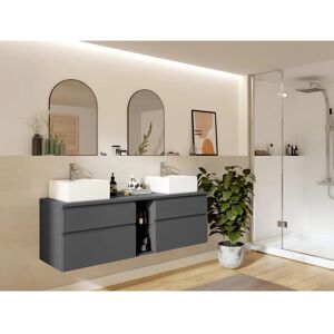 Mueble de Baño Flotante con Doble Lavabo Gris - 150 cm - Vente-unique Mueble de Baño Flotante con Doble Lavabo Gris - 150 cm - Vente-unique