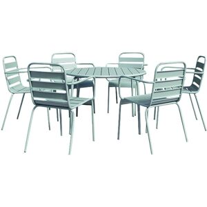 Set giardino in metallo MYLIA Mirmande - Tavolo rotondo 130cm e 6 sedie impilabili Set giardino in metallo MYLIA Mirmande - Tavolo rotondo 130cm e 6 sedie impilabili