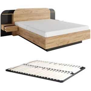 Vente-unique Bett mit Nachttischen 160x200cm - LEDs - Natur und Schwarz - Lattenrost Vente-unique Bett mit Nachttischen 160x200cm - LEDs - Natur und Schwarz - Lattenrost
