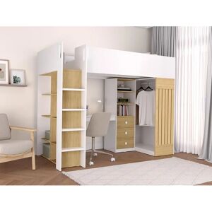LORINTI Lit mezzanine avec bureau et penderie - 90x190cm - Design moderne - Publicité LORINTI Lit mezzanine avec bureau et penderie - 90x190cm - Design moderne - Publicité