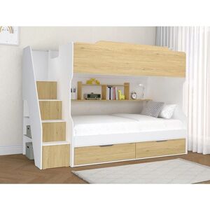 Beliche YALOVA com Armazenamento - Branco/Natural - Design que economiza espaço Beliche YALOVA com Armazenamento - Branco/Natural - Design que economiza espaço