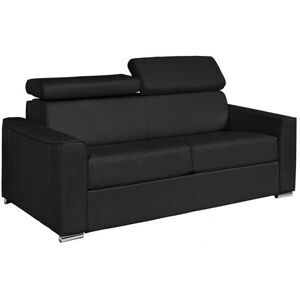 Vente-unique Zwart Buffelleer 3-zits Slaapbank - Europees Gemaakt Vente-unique Zwart Buffelleer 3-zits Slaapbank - Europees Gemaakt