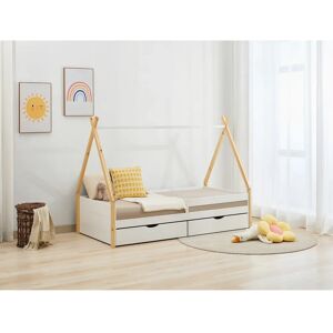 LUANCO Bett 90x190 Kiefer MDF Weiß Natur - Bett LUANCO Bett 90x190 Kiefer MDF Weiß Natur - Bett