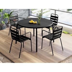 MYLIA MIRMANDE Tuinset - Ronde tafel 110 cm & 4 stapelbare stalen stoelen MYLIA MIRMANDE Tuinset - Ronde tafel 110 cm & 4 stapelbare stalen stoelen