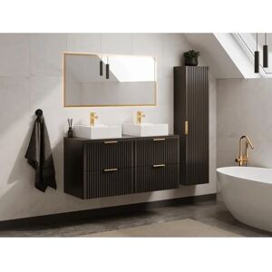 Mueble de baño ZEVARA - 120cm Negro Diseño Rayado Suspendido Mueble de baño ZEVARA - 120cm Negro Diseño Rayado Suspendido