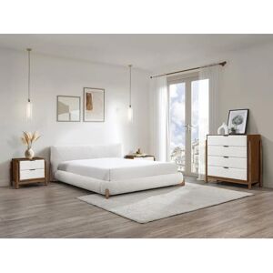 Vente-unique Bett 180x200cm - Bouclé Stoff - Weiß & Natur + Matratze Vente-unique Bett 180x200cm - Bouclé Stoff - Weiß & Natur + Matratze