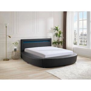 Vente-unique Bett 180x200 cm mit LEDs - Synthetisches Leder - Schwarz - Matratze Vente-unique Bett 180x200 cm mit LEDs - Synthetisches Leder - Schwarz - Matratze