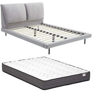 Lit en Velours Gris Ibedia - 140x190cm - Supporte 500kg - Publicité Lit en Velours Gris Ibedia - 140x190cm - Supporte 500kg - Publicité