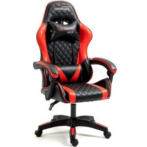 Chaise de bureau ergonomique Amstrad ULTIMATE-RED - Rouge & noir - Coussin lombaire & appui-tête - Publicité Chaise de bureau ergonomique Amstrad ULTIMATE-RED - Rouge & noir - Coussin lombaire & appui-tête - Publicité