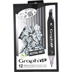 Set de 12 Marcadores Grises Graph'It - Alcohol, Punta doble, Ergonómico Set de 12 Marcadores Grises Graph'It - Alcohol, Punta doble, Ergonómico