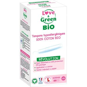 Tampons en coton bio Love & Green avec applicateur - Protection hygiénique - Publicité Tampons en coton bio Love & Green avec applicateur - Protection hygiénique - Publicité