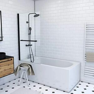 Mampara de bañera abatible negra AURLANE - 150x85cm - Diseño moderno Mampara de bañera abatible negra AURLANE - 150x85cm - Diseño moderno