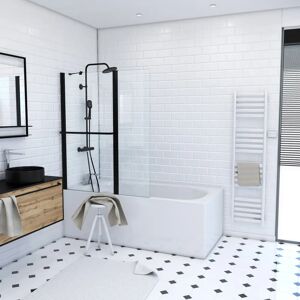 AURLANE Schwarzes Matt Badewannenelement - Gehärtetes Glas 5mm, Verstellbare Wandmontage AURLANE Schwarzes Matt Badewannenelement - Gehärtetes Glas 5mm, Verstellbare Wandmontage