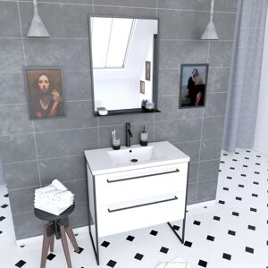 Pack de Mueble de Baño Blanco Aurlane - MDF, 2 Cajones, Lavabo de Resina Pack de Mueble de Baño Blanco Aurlane - MDF, 2 Cajones, Lavabo de Resina