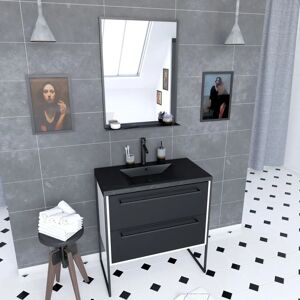 Aurlane PACM049 Mueble de Baño Negro/Blanco - Gabinete de Lavabo Aurlane PACM049 Mueble de Baño Negro/Blanco - Gabinete de Lavabo