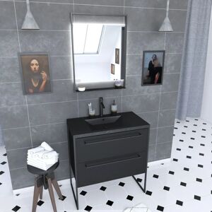 Aurlane PACM062 Mueble de baño - 80x50cm, Negro mate, 2 cajones Aurlane PACM062 Mueble de baño - 80x50cm, Negro mate, 2 cajones